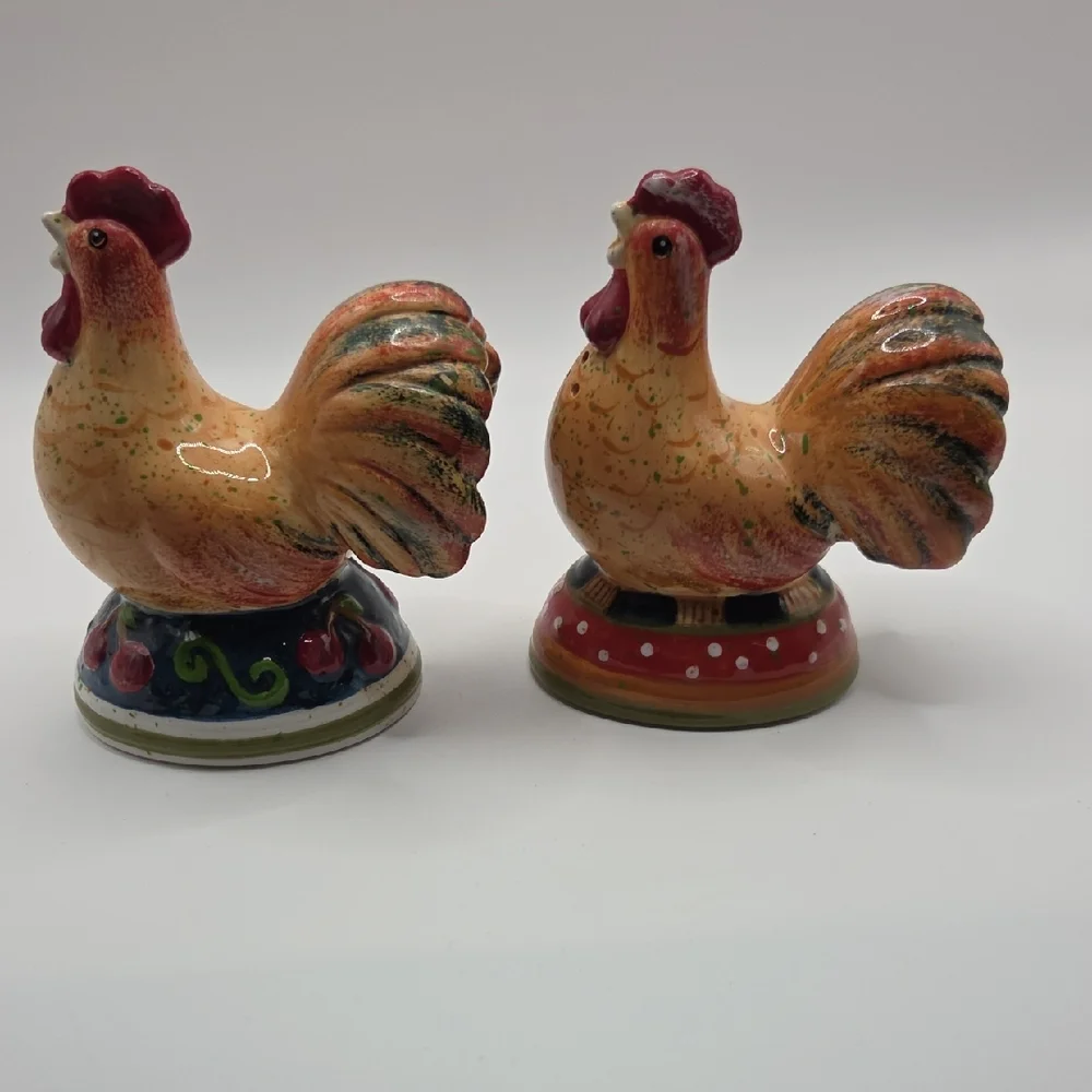 Salt And Pepper Shakers Vintage Red and Orange Rooster Figurines